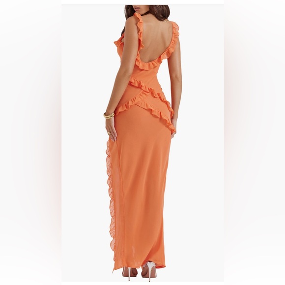NWT House of CB pixie ruffle Georgette Body-con Cocktail Dress - Picture 4 of 12